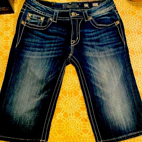 MISS ME dark wash CROSS pockets Jean Bermuda SHORTS 29 STRETCH NEW - Picture 3 of 6